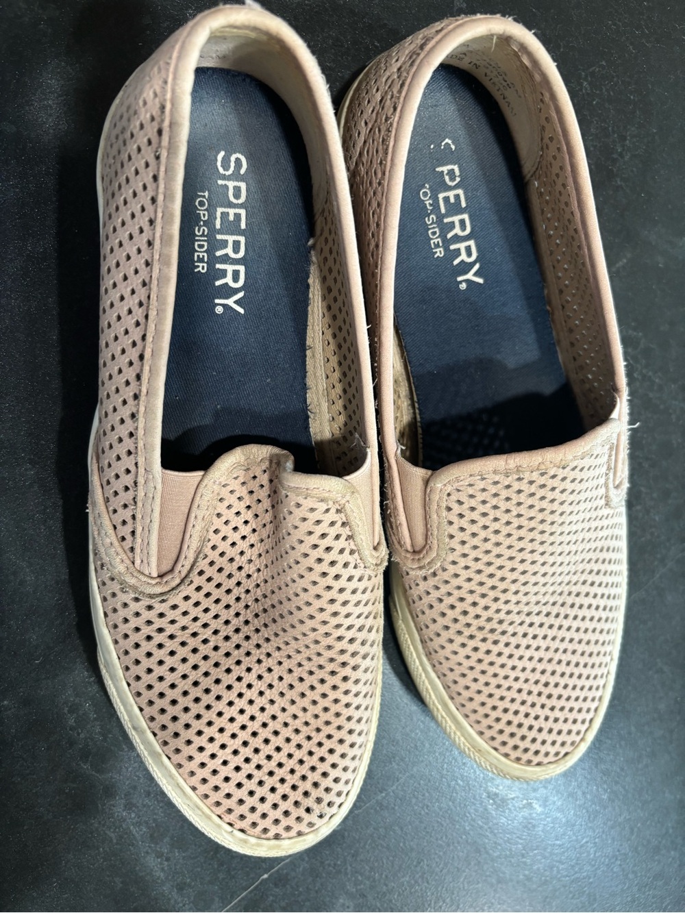 Sperry Women's Perforated Slip-On Flats in Blush Tan